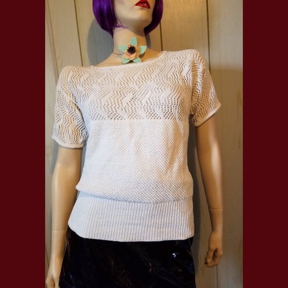 NWT VTG 80s JORDACHE White Crochet Knit Sweater - Picture 2 of 6